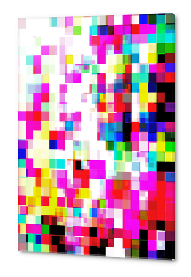 geometric pixel square pattern abstract background in pink blue yellow Acrylic prints by Timmy333