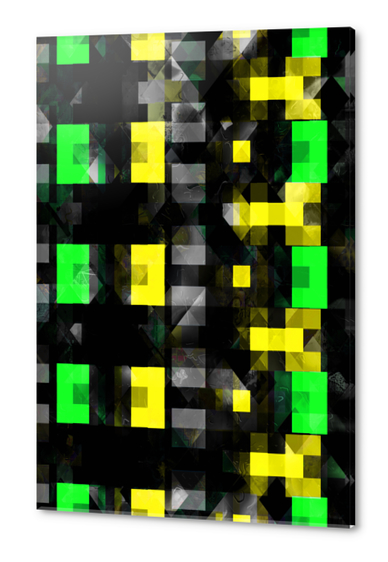 geometric pixel square pattern abstract background in yellow green black Acrylic prints by Timmy333