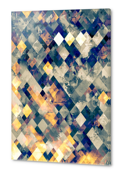 geometric pixel square pattern abstract background in blue brown Acrylic prints by Timmy333