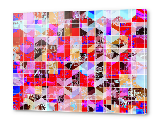 geometric square and triangle pattern abstract in red pink blue Acrylic prints by Timmy333