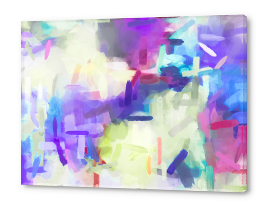 splash painting texture abstract background in purple pink blue yellow Acrylic prints by Timmy333