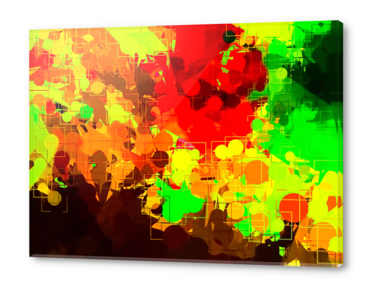 geometric circle and square pattern abstract in red orange yellow green Acrylic prints by Timmy333