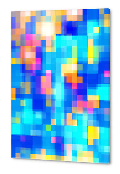 geometric pixel square pattern abstract background in blue pink yellow Acrylic prints by Timmy333