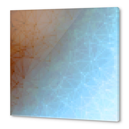 geometric pixel square pattern abstract background in brown blue Acrylic prints by Timmy333