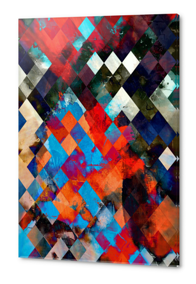 geometric pixel square pattern abstract background in red blue orange Acrylic prints by Timmy333