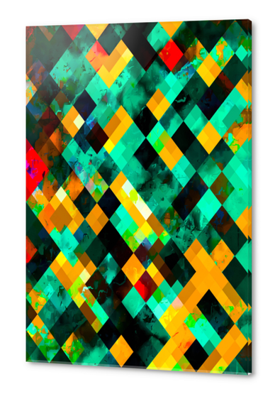 green and yellow geometric pixel square pattern abstract background Acrylic prints by Timmy333