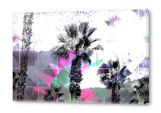 palm tree with geometric pixel square pattern abstract in purple pink blue Acrylic prints by Timmy333