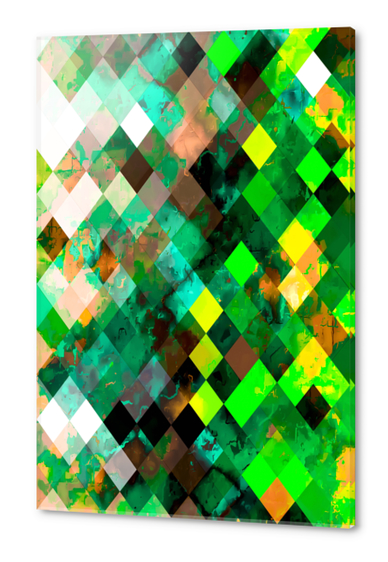 geometric pixel square pattern abstract background in green yellow Acrylic prints by Timmy333