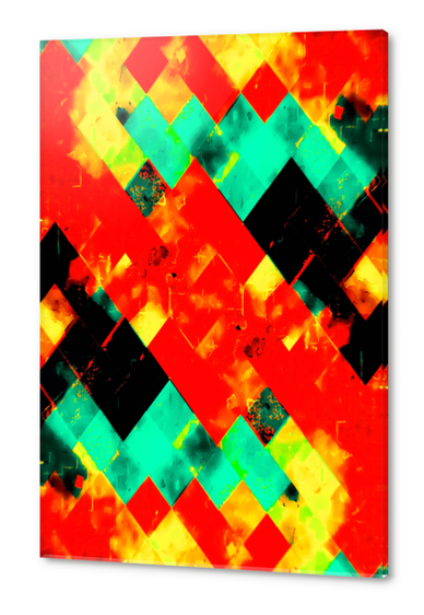 geometric square pixel pattern abstract background in red green yellow Acrylic prints by Timmy333