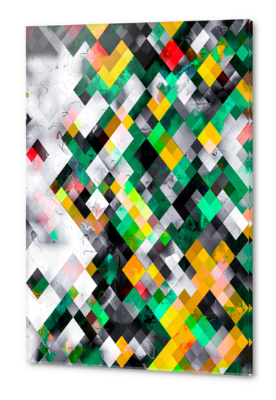 geometric square pixel pattern abstract background in green yellow black Acrylic prints by Timmy333