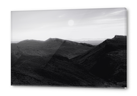 mountain in the desert with summer sky at Red rock canyon state park California in black and white Acrylic prints by Timmy333