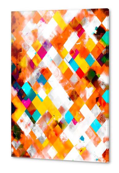 geometric pixel square pattern abstract art in orange yellow blue Acrylic prints by Timmy333