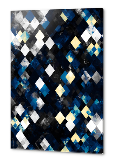 geometric pixel square pattern abstract background in blue yellow Acrylic prints by Timmy333