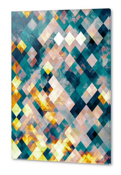 geometric pixel square pattern abstract background in blue brown orange Acrylic prints by Timmy333