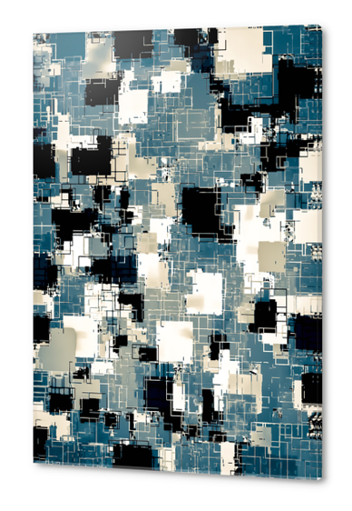 geometric pixel square pattern abstract background in blue black and white Acrylic prints by Timmy333