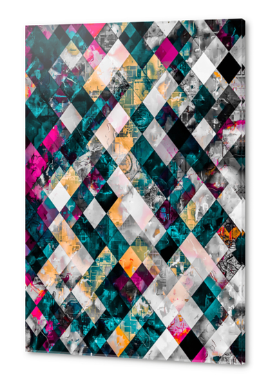 geometric pixel square pattern abstract background in blue yellow pink Acrylic prints by Timmy333