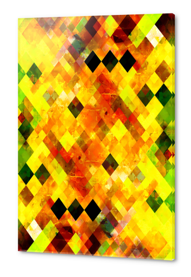 geometric pixel square pattern abstract background in yellow brown green Acrylic prints by Timmy333