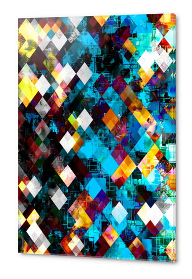 geometric pixel square pattern abstract background in blue yellow Acrylic prints by Timmy333