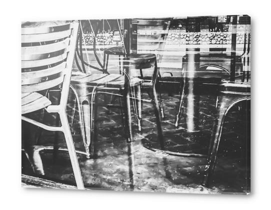 outdoor chairs in the city in black and white Acrylic prints by Timmy333