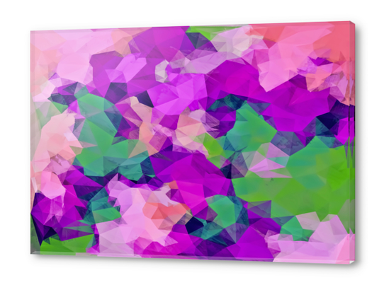 psychedelic geometric polygon pattern abstract in pink purple green Acrylic prints by Timmy333