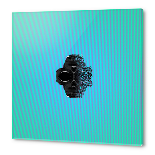 fractal black skull portrait with blue abstract background Acrylic prints by Timmy333