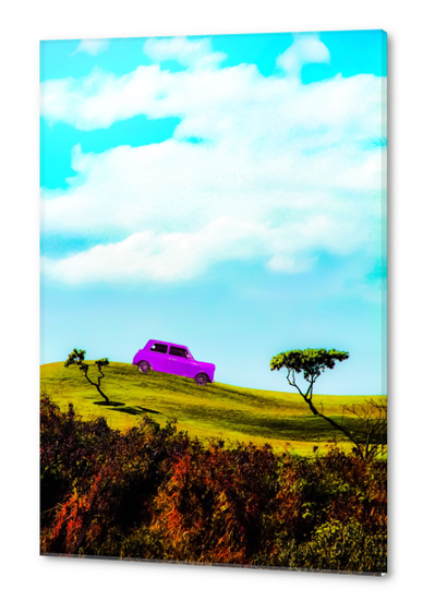 pink classic car on the green mountain with cloudy blue sky Acrylic prints by Timmy333