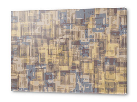 psychedelic geometric square pattern abstract in brown yellow and blue Acrylic prints by Timmy333