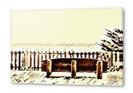 wooden bench and wooden fence at the beach Acrylic prints by Timmy333