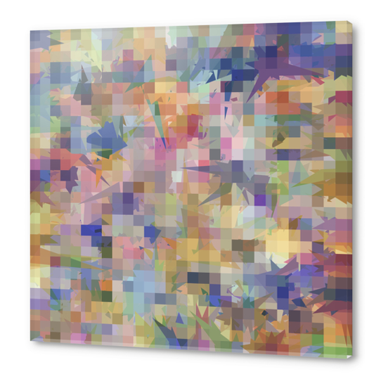 geometric square pixel and triangle pattern abstract in blue pink yellow Acrylic prints by Timmy333