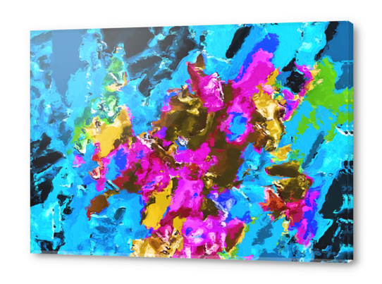 psychedelic splash painting abstract texture in blue pink yellow brown green Acrylic prints by Timmy333