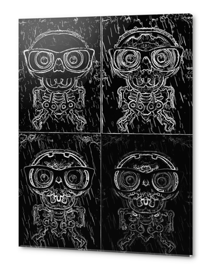 funny skull and bone with glasses in black and white Acrylic prints by Timmy333