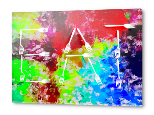 EAT alphabet by fork with colorful painting abstract background Acrylic prints by Timmy333