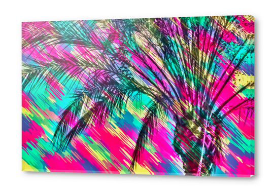 palm tree with colorful abstract background in pink green yellow blue Acrylic prints by Timmy333