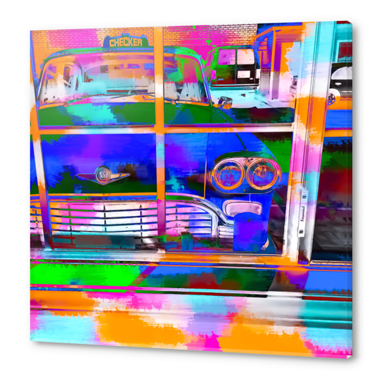 blue classic taxi car with painting abstract in green pink orange  blue Acrylic prints by Timmy333