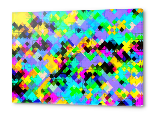 geometric square pixel pattern abstract in blue green yellow pink Acrylic prints by Timmy333