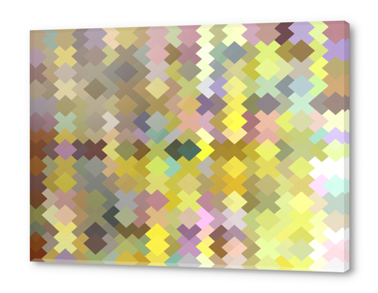 geometric square pixel pattern abstract in yellow and pink Acrylic prints by Timmy333