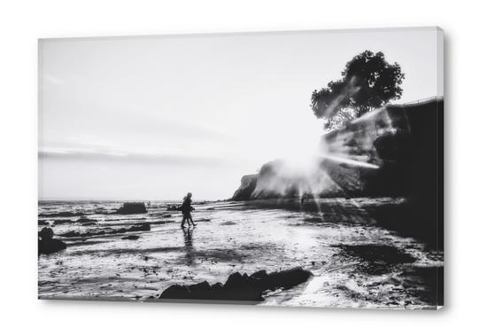 beach sunset with strong summer sunlight in black and white Acrylic prints by Timmy333