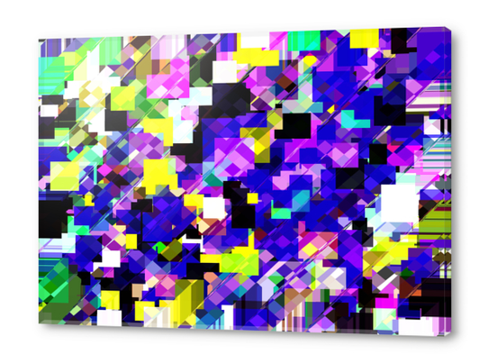 geometric square pixel pattern abstract in blue yellow pink Acrylic prints by Timmy333