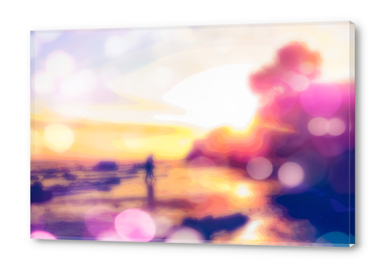 summer beach with sunset sky and beautiful bokeh light background Acrylic prints by Timmy333