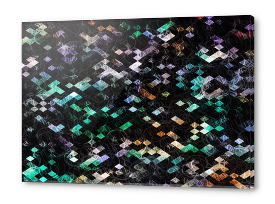 psychedelic geometric pixel abstract pattern in green brown purple black Acrylic prints by Timmy333