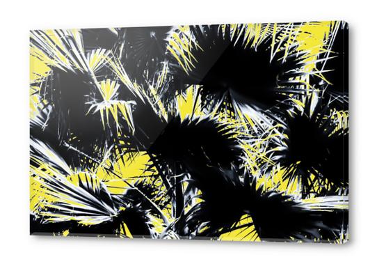 black and white palm leaves with yellow background Acrylic prints by Timmy333