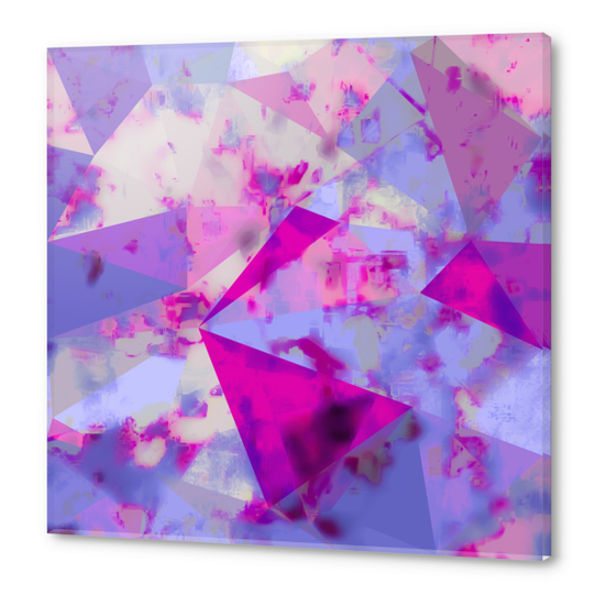 geometric triangle pattern abstract background in pink and blue Acrylic prints by Timmy333