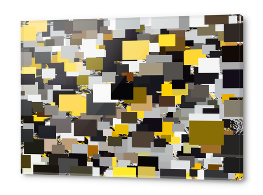 vintage psychedelic geometric square pixel pattern abstract in yellow brown and black Acrylic prints by Timmy333