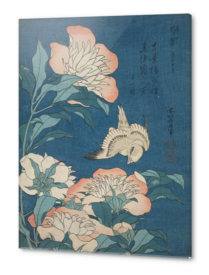 Peonies and Canary Acrylic prints by Katsushika Hokusai