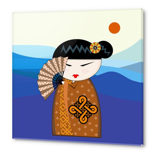 Brown kokeshi Acrylic prints by PIEL Design