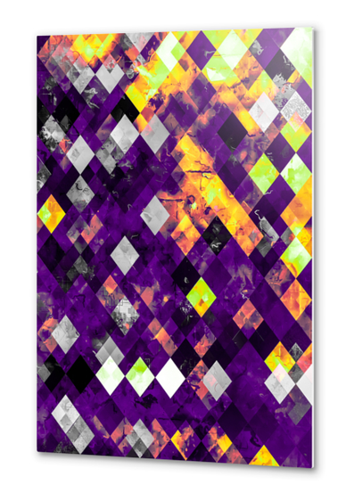 geometric pixel square pattern abstract background in purple orange brown Metal prints by Timmy333