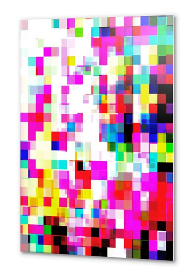 geometric pixel square pattern abstract background in pink blue yellow Metal prints by Timmy333