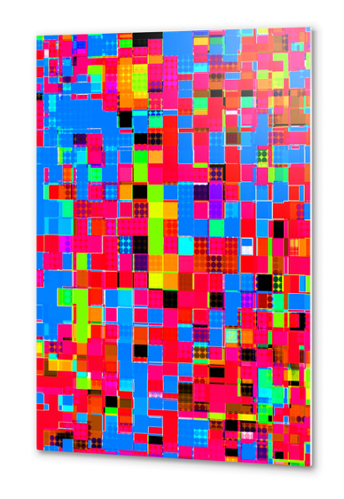 geometric pixel square pattern abstract background in red blue pink green Metal prints by Timmy333