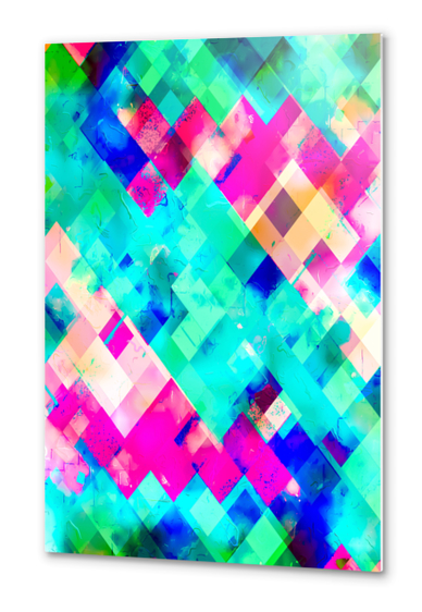 geometric square pixel pattern abstract in blue pink Metal prints by Timmy333