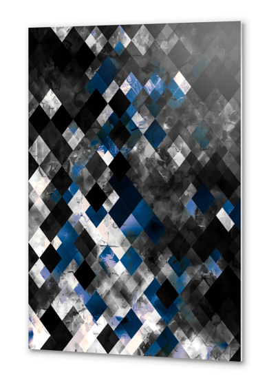 geometric square pixel pattern abstract in blue and black Metal prints by Timmy333